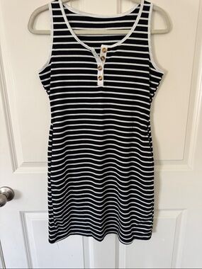 Striped Black and White Midi Tank Dress